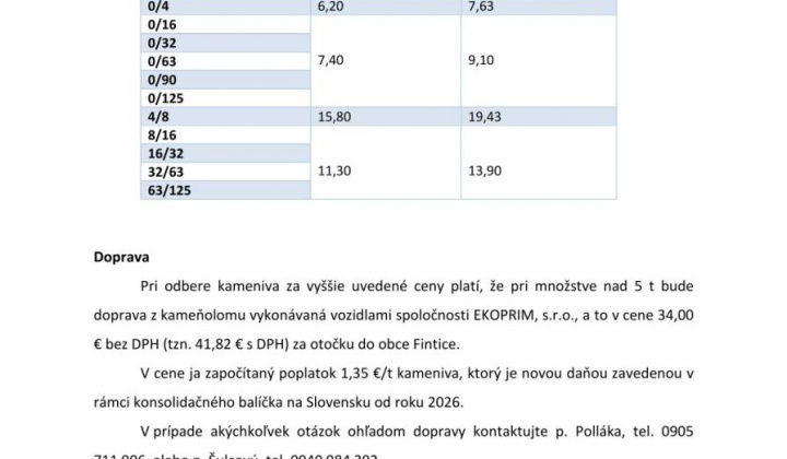 1. fotografia fotogalérie Ceny kameniva pre obyvateľov obce Fintice na rok 2026 - LOMY s.r.o.  - foto