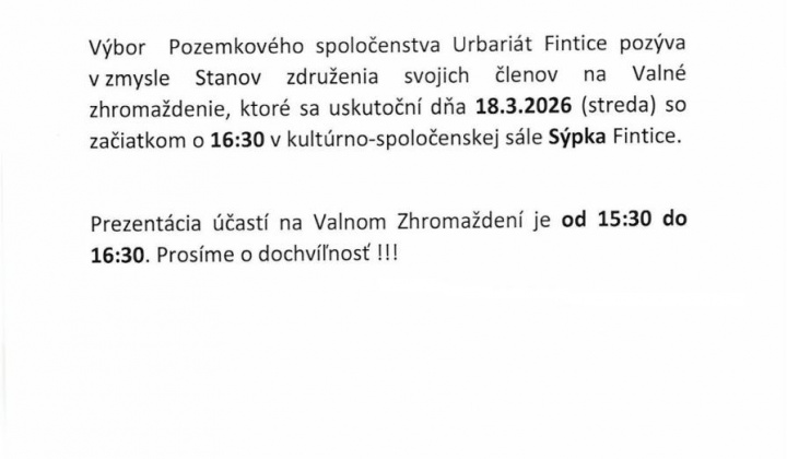 1. fotografia fotogalérie Oznam výboru Pozemkového spoločenstva Urbariátu STRÁŽ Fintice  - foto
