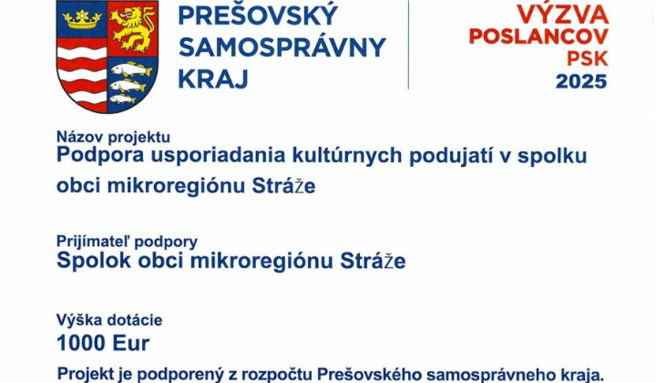 Fotka - Projekt podporený z rozpočtu Prešovského samosprávneho kraja 
